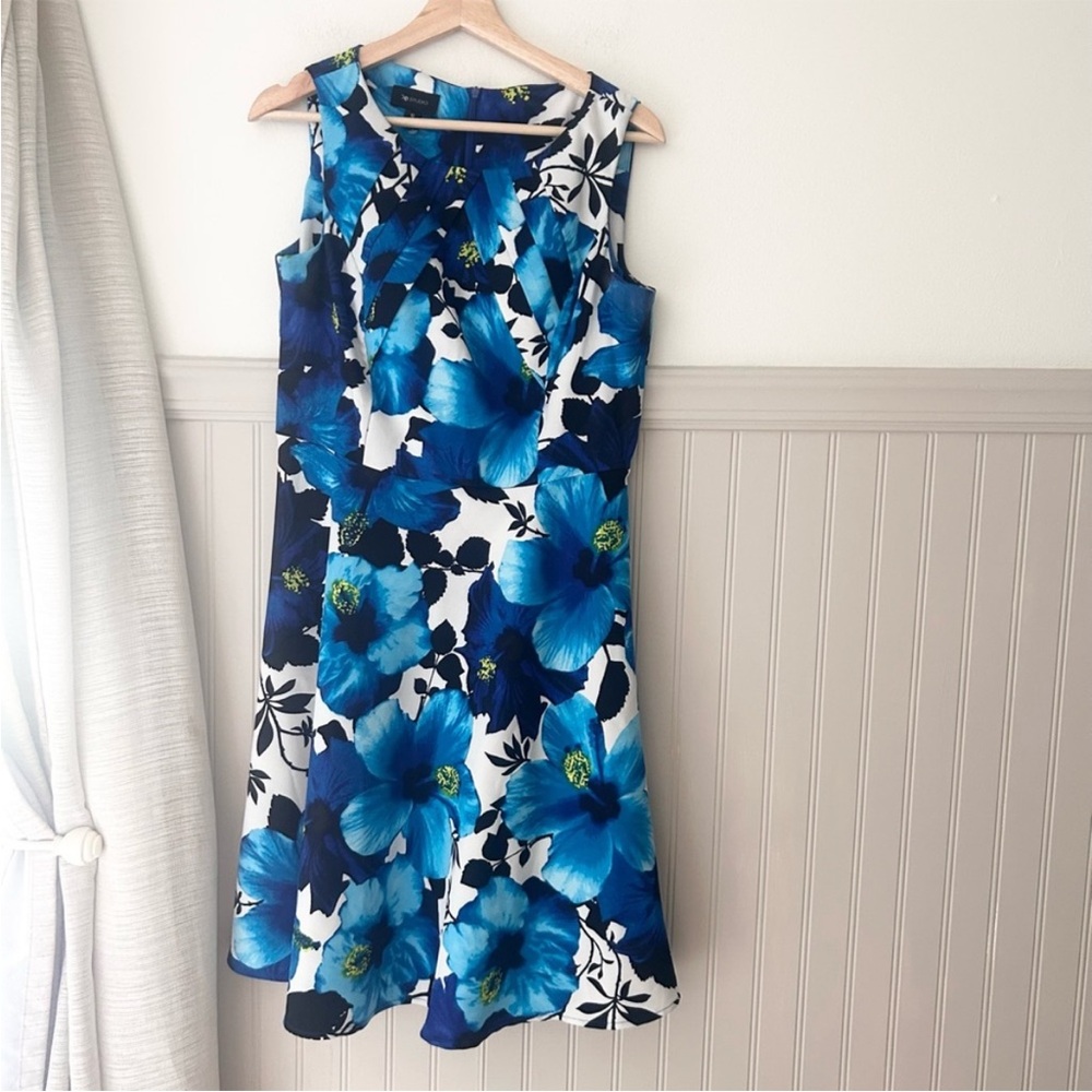AB Studio Blue Floral A Line Mini Dress Size 10 - Picture 2 of 6